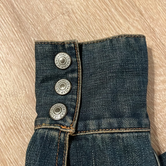 Vintage GAP Denim Jacket Orange Lambs’Wool Lining with White Snowflake Size L - Picture 6 of 11